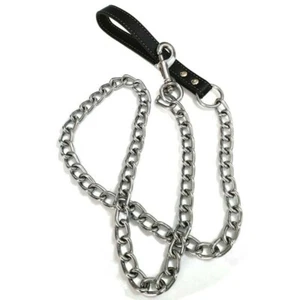 Heavy Duty Hundeleine Kette Hundeleine Mit Ledergriff Praktisch Langlebig - Picture 1 of 17