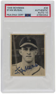 Stan Musial Signed 1948 Bowman #36 St. Louis Cardinals Baseball Card PSA/DNA