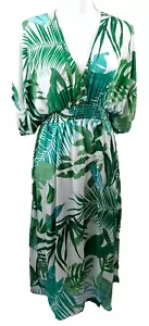 Boutique Sommerkleid Small Fit And Flare grün Blumen Maxi tiefer V-Ausschnitt Kleid Schlitz - Bild 1 von 8