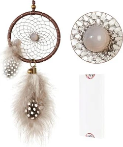 Mini Dream Catchers - Pearl Chicken Feather with Grey Agate Healing Crystal, ... - Picture 1 of 1