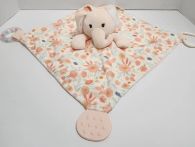 Manta de seguridad moderna bebé melocotón elefante mordedor sonajero flores florales adorable Foto 1 de 4