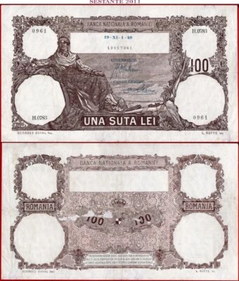 ROMANIA 100 LEI 1 11 1940 P 50 F/VF free shipping from 100$ - Image 1 of 4