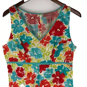 Bandolino Loud Floral Sleeveless V-Neck Cotton Red Turquoise Sheath Dress NWT 8 - Picture 1 of 8
