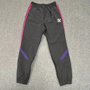 Adidas Track Pants Boys Small Lined Cuff Zip Black Purple Pink Nylon - Picture 1 of 15