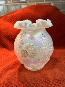 Fenton (Romance Collection) Rose Vase Ruffled Edge White opulence Iridescence  - Picture 1 of 8