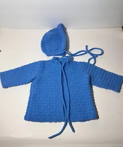 DE COLECCIÓN Suéter Bebé Hecho a Mano con Sombrero a Juego Tejido Crochet Nuevo en Caja 0-3 Meses - Imagen 1 de 10