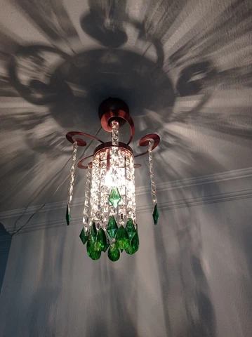 Single Crystal Chandelier Lighting Vintage Hand Painted Green Art Nouveau Lamp Cover