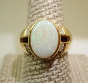 14k Solid Yellow Gold LAURA RAMSEY LR Opal Cabochon Diamond Band Ring Size 9.25 - Picture 1 of 14