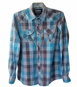 Camisa de carbono para hombre manga larga ajustable con botones azul/negra a cuadros talla XL - Imagen 1 de 6