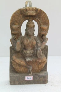 Vintage Old Wooden Hand Carved Goddess Laxmi Wall Hanging Figurine Statue NH2116 - Picture 1 of 10