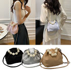 Women Shoulder Bag Artificial Pearls Matte Frosted Crossbody PU Zipper Cloud Bag