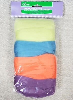 Clover NATURAL WOOL ROVING Assortment B Needle FELTING NEW Turq Purple Orange Gr - Image 1 of 2