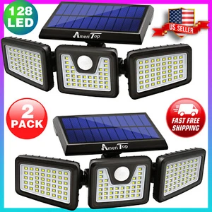 2 Pack Solar Security Outdoor 800LM LED Motion Sensor Lights IP65 Waterproof - Picture 1 of 8