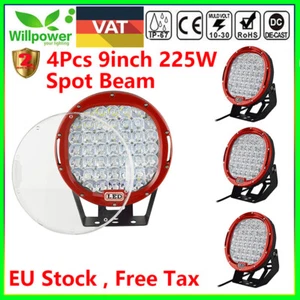 4X 9inch Red 225W Round Led Work Light for Car SUV Off road Truck 4WD Boat Spot - Imagen 1 de 12