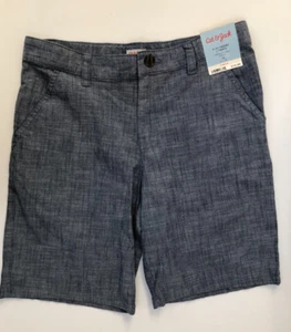 NWT Cat & Jack Boys Blue Chambray Flat Front Shorts Adjustable Waist Size 14 - Picture 1 of 7