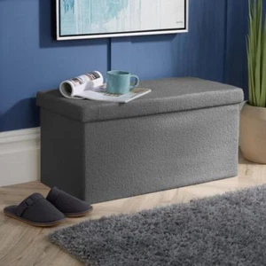 Otomano Plegable Gris Boucle Oso de Peluche Tela Cofre Almacenamiento Sólido Rectángulo Caja - Imagen 1 de 7