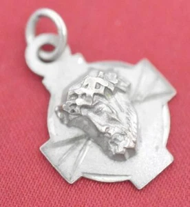 Vtg JESUS w/ Crown of Thorns Raised Sterling Silver Christian Religious Medal - Bild 1 von 5