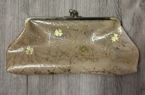 Vintage 50er Lucite Clutch Handtasche Goldfolie Kleeblatt Mid Century Abendtasche - Bild 1 von 5
