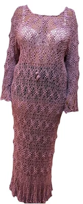 VTG Alonzo Charles Crocheted Lilac Maxi Dress Bell Sleeve Size Large Boho Fairie - Image 1 of 4