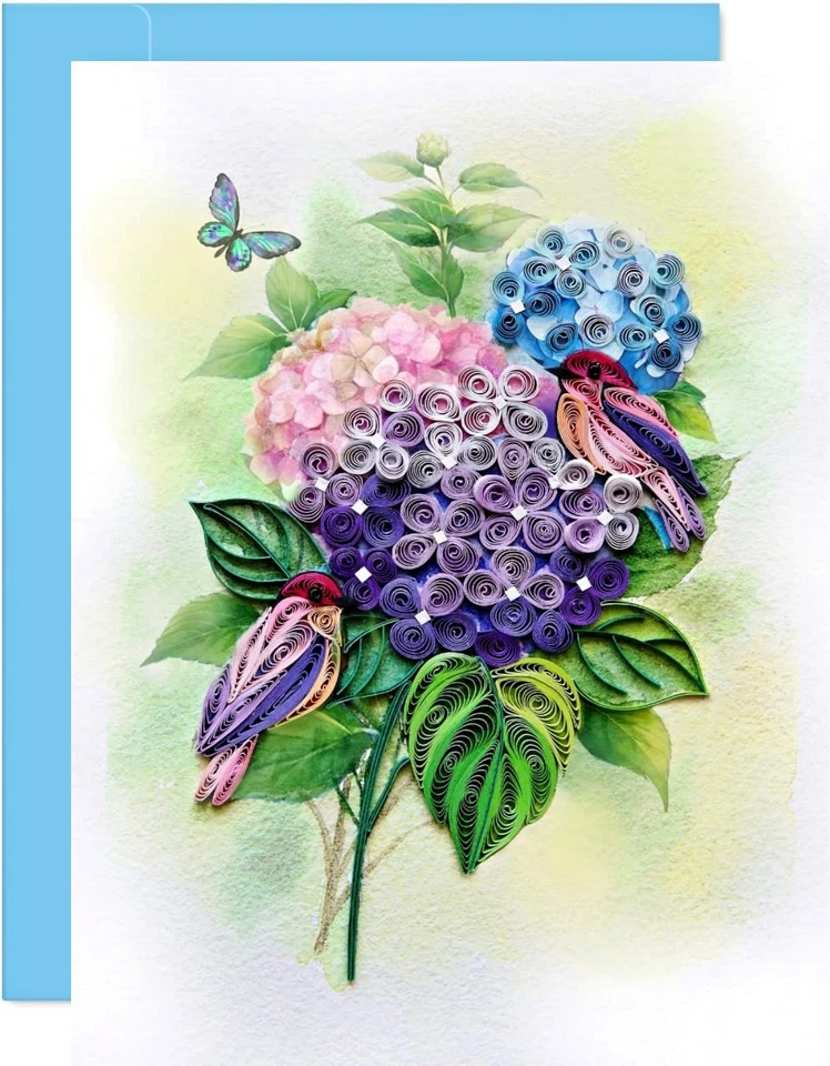 Cartão comemorativo Hydrangea Quilling - Arte dedicada exclusiva feita à mão - Imagem 1 de 4
