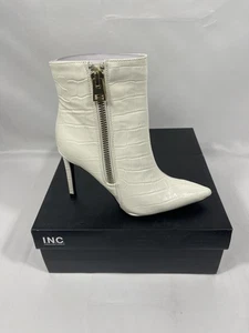 INC Shoes Womens Size 6 White Croc Ankle Boots Sarishaap Pointed Toe Zip Heels - Picture 1 of 5