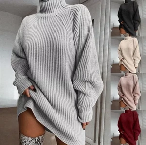 Damen Oversize Pullover Damen Kleid Langarm Grobstrick Longpullover Oberteil - Bild 1 von 19