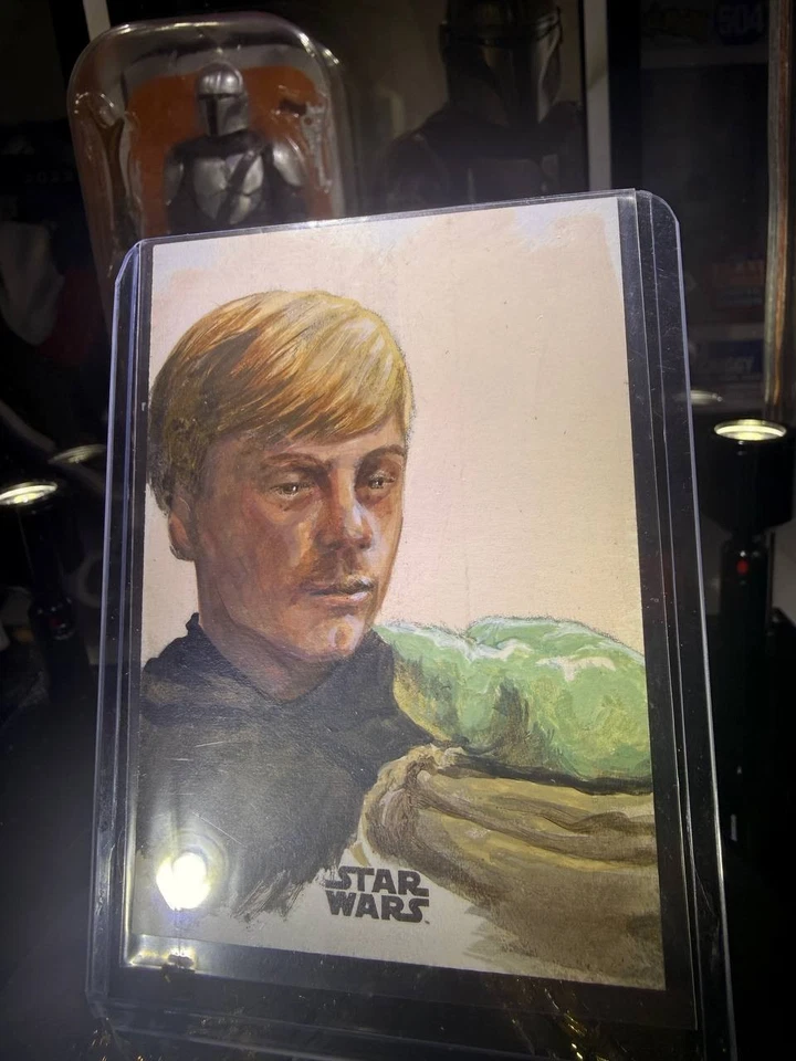 2021 Topps Star Wars The Mandalorian Sketch Card Luke Skywalker and Grogu 1/1  - Photo 1/2