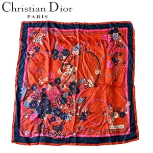 Christian Dior Floral Polka Dot Large Scarf/Orange - Picture 1 of 11