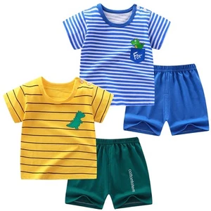 Toddler Boys 4 Pieces T-shirts and Shorts Summer Outfit Striped Short Set Yel... - Picture 1 of 5