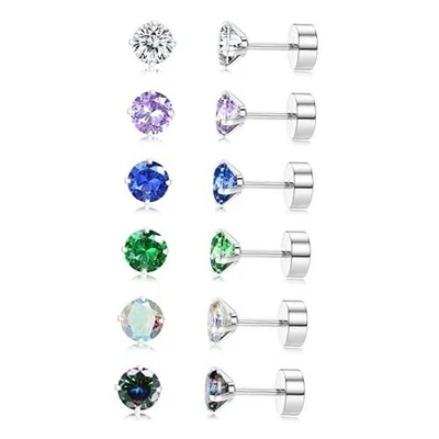  Aretes de titanio para hombre mujer, aretes de espalda plana con plata Foto 1 de 4