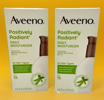 2 Pack  Aveeno Positively Radiant Daily Moisturizer SPF 15 4.0 oz X2 - Image 1 of 2