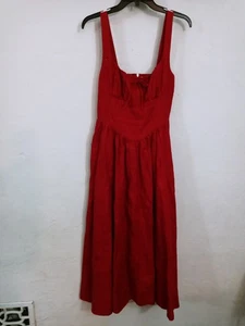 REFORMATION BALIA Damen Leinen Midikleid Größe 4, in rot RAR - Bild 1 von 3