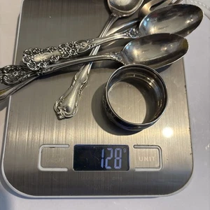 Antique Lot Of 5 Sterling Silver TeaSpoons, Napkins Ring .925 And Fork 128 Grams - Picture 1 of 14