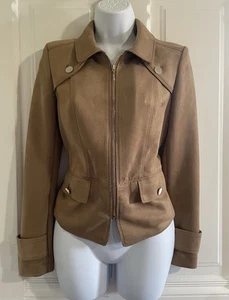 WHBM Caramel Tan Faux Suede Cropped Jacket XS Easy Care $198 Retail Fitted Zip - Picture 1 of 13