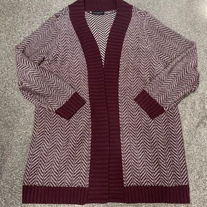 LANE BRYANT MAROON LONG SLEEVE OPEN FRONT JACQUARD CARDIGAN SWEATER SZ 18/20 - Picture 1 of 5