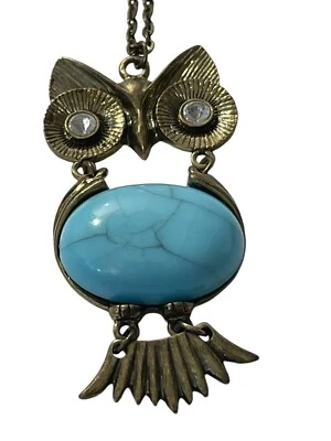 Collar Colgante Búho Claire's Tono Latón con Ojos de Estrás 36 en Imitación Turquesa Foto 1 de 4