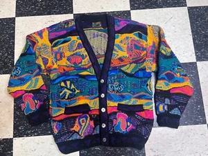 Vtg COOGI Wool Knitted Biggie Cardigan Sweater Size XS Australia Tropical Fishes - Picture 1 of 17