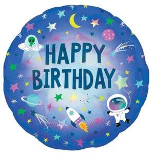 Space Party Supplies Happy Birthday Outer Holographic Foil Balloon Galaxy - Picture 1 of 1