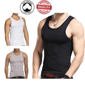 3 Pc Men 100% Cotton A-Shirt Tank Top Ribbed Undershirt Wife Beater Black White - Picture 1 of 4