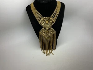 VINTAGE RIESIGE GOLDTON ETRUSKISCHES DESIGN ARTIKULIERENDER ANHÄNGER 7 STRÄNGE KETTENKETTE - Bild 1 von 11