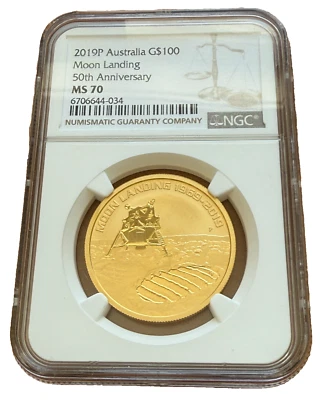 Australia 2019P Gold 1 oz $100 NGC MS70 Moon Landing 50th Anniversary - Image 1 of 2