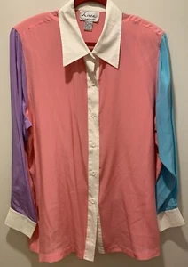 Vintage Linea von Louis Dell 'Olio 2x 100 % Seide Knopfleiste abnehmbare Schulterpolster Top - Bild 1 von 16