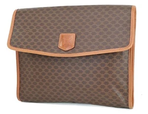 Authentic CELINE Brown Macadam Canvas and Leather Clutch Business Bag #40942 - Picture 1 of 19