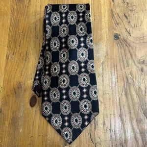 Henry Grethel Neck Tie Black Gold Geometric 4" Wide Length 59' Italian Silk - Picture 1 of 4