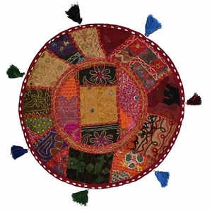 Round Throw Pillow Cover Footstool Floor Patchwork Embroidered Decor Cushion - Picture 1 of 4
