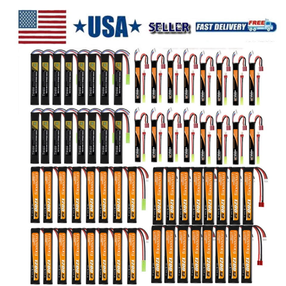 Batería LiPo 11.1V 2000mAh/1200mAh/1400mAh 3S Airsoft + Mini Conector Tamiya EE. UU. Foto 1 de 4