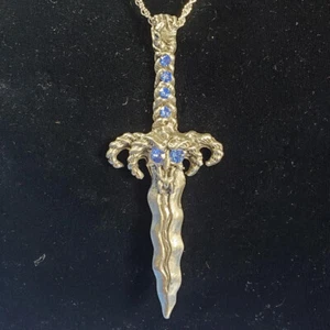 Goat's Head Sword Pewter Pendant Necklace Blue Fellowship Foundry US Made *NEW* - Picture 1 of 8