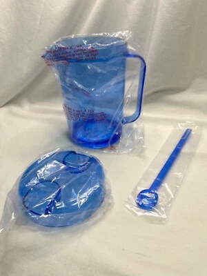 Jarra con Tapa y Varita de Plástico Azul para Agua Jugo Bebidas Mezclas NUEVO Foto 1 de 4
