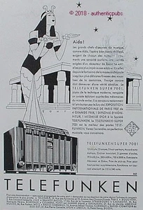 REKLAME TELEFUNKEN SUPER 7001 OPERA DE VERDI AIDA SIGNIERT BEIDE VON 1938 FRANZÖSISCHE ANZEIGE - Bild 1 von 1