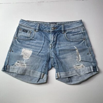 Superdry Distressed Boyfriend Denim Jean Shorts Womens Size 25 Waist Blue Casual - Image 1 of 4